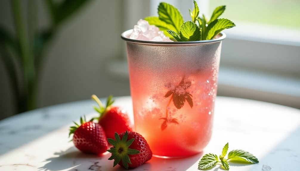 refreshing nonalcoholic mint infused strawberry drink
